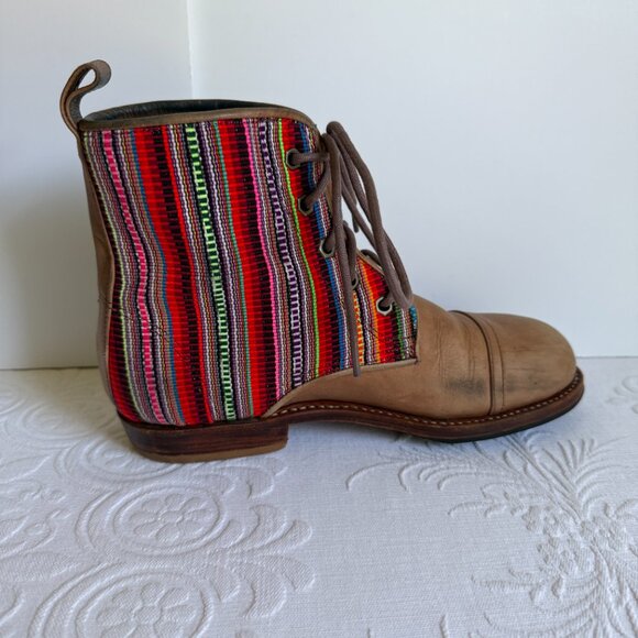 Brown Teysha Colorful Guatemalan Textile Embroidered Ankle Peace Boots Size 8 - Picture 6 of 13